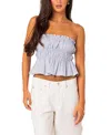 Edikted Katherine Smocked Strapless Crop Top In Light Blue