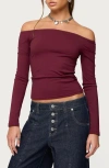 Edikted Katie Off The Shoulder Long Sleeve Top In Burgundy