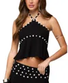 Edikted Kayce Button Trim Open Back Halter Top In Black