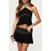 Edikted Kayce Button Trim Open Back Halter Top In Black