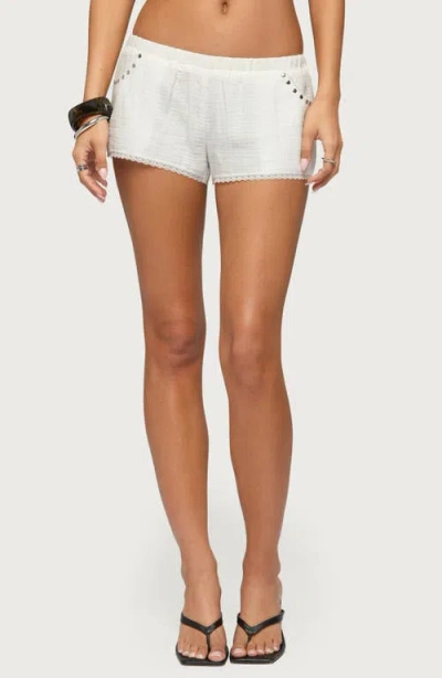 Edikted Kaydee Studded Cotton Shorts In White