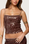 Edikted Kaylee Sequin Tank Top In Brown, Women's At Urban Outfitters In Brown