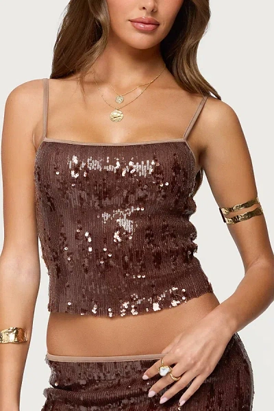 Edikted Kaylee Sequin Tank Top In Brown, Women's At Urban Outfitters