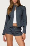 Edikted Kayra Woven Moto Jacket In Gray