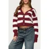 Edikted Kaz Stripe V-neck Cardigan In Brown