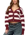 Edikted Kaz Striped Knit V Neck Cardigan In Brown