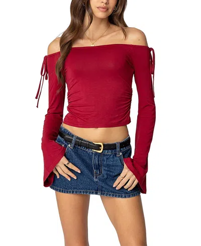 Edikted Keaghan Off Shoulder Top In Burgundy
