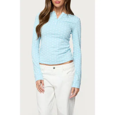 Edikted Keana Dot Crop Henley Top In Blue