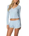 Edikted Keely Pointelle Long Sleeve Henley In Light Blue