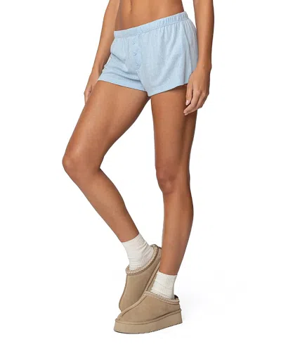Edikted Keely Pointelle Shorts In Light Blue