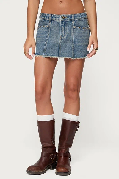 Edikted Keiko Studded Denim Mini Skirt In Blue, Women's At Urban Outfitters