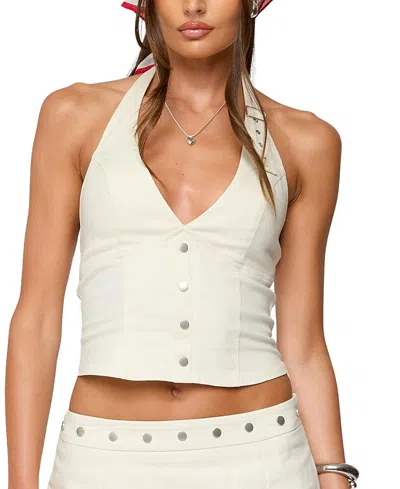 Edikted Keli Buckle Halter Top In White