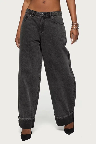 Edikted Kella Extra Oversized Low Rise Jean In Black/washed, Women's At Urban Outfitters