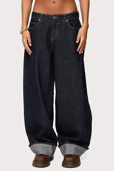 EDIKTED KELLA EXTRA OVERSIZED LOW RISE JEANS IN INDIGO/BLUE/RAW, WOMEN'S AT URBAN OUTFITTERS