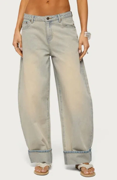 Edikted Kella Low Rise Baggy Cuffed Wide Leg Jeans In Blue