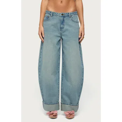 Edikted Kella Low Rise Baggy Cuffed Wide Leg Jeans In Blue