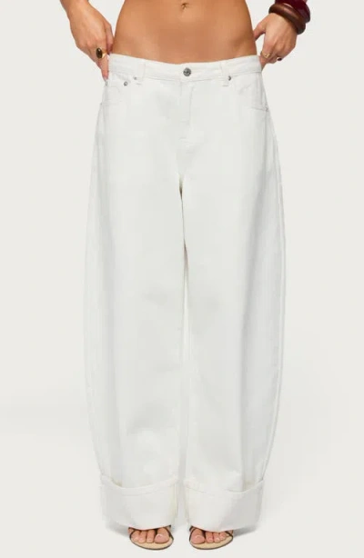 Edikted Kella Low Rise Baggy Cuffed Wide Leg Jeans In White
