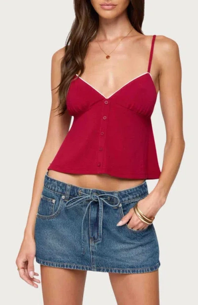 Edikted Kellyn Button Contrast Babydoll Top In Burgundy