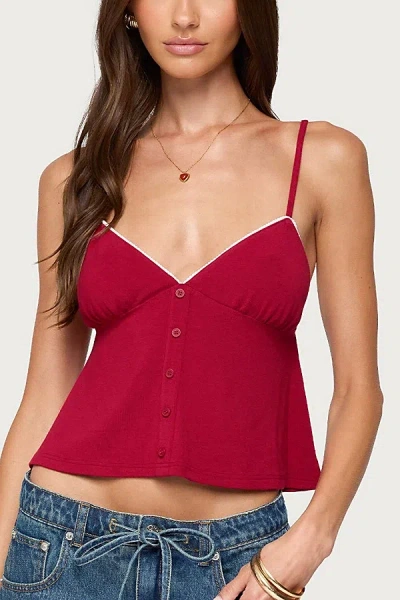 EDIKTED KELLYN BUTTON CONTRAST BABYDOLL TOP IN RED, WOMEN'S AT URBAN OUTFITTERS