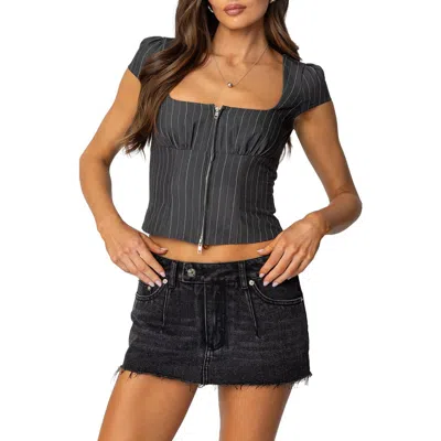 Edikted Keni Pinstripe Zip Top In Dark-gray