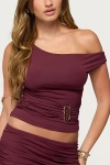 Edikted Kenia Abstract Ring Off Shoulder Top In Burgundy