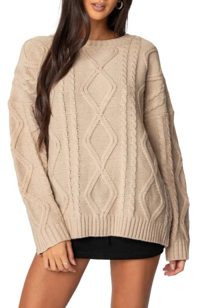 Edikted Kennedy Oversize Cable Stitch Sweater Tunic In Beige