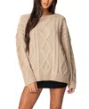 Edikted Kennedy Oversize Cable Stitch Sweater Tunic In Beige