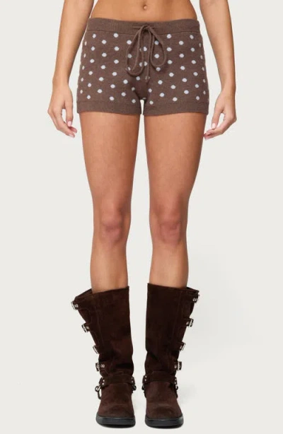 Edikted Kenny Polka Dot Knit Drawstring Shorts In Brown