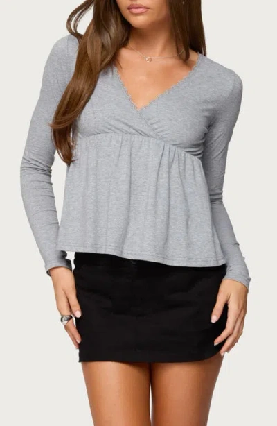 Edikted Kenzie Long Sleeve Babydoll Top In Gray
