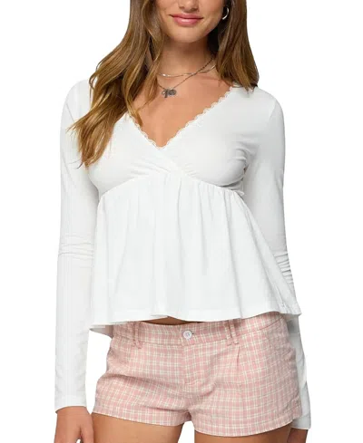 Edikted Kenzie Long Sleeve Babydoll Top In White