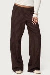 Edikted Kerie Pinstripe Low Rise Pants In Dark/brown, Women's At Urban Outfitters In Brown