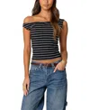 Edikted Keryn Striped Asymmetric Top In Black