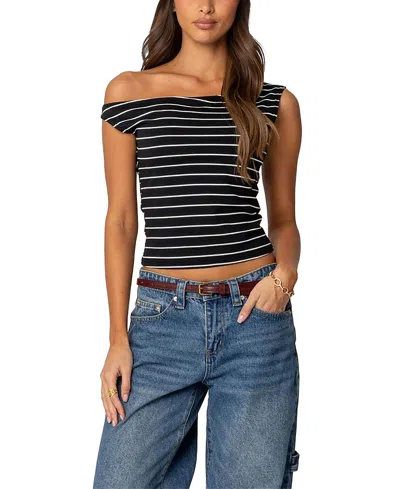 Edikted Keryn Striped Asymmetric Top In Black