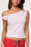 Edikted Keryn Striped Asymmetric Top In White