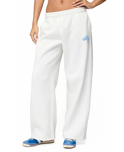 Edikted Keychain Cutie Straight Leg Sweatpants In White
