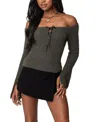Edikted Off The Shoulder Long Sleeve Knit Shirt In Gray