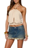 Edikted Khalia Open Back Crop Halter Top In Neutral