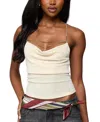 Edikted Khloey Plunge Cowl Neck Chain Crop Halter Top In Neutral