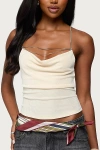 Edikted Khloey Plunge Cowl Neck Chain Crop Halter Top In Neutral