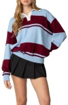 Edikted Kian Stripe Cotton Rugby Sweater In Blue/burgundy Mix