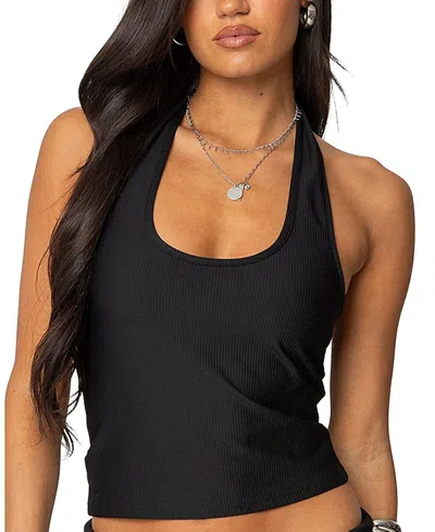 Edikted Kiana Ribbed Halter Top In Black