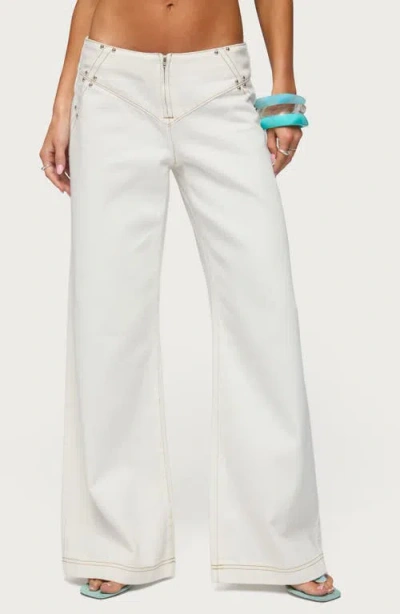 Edikted Kianni Studded Low Rise Wide Leg Jeans In White