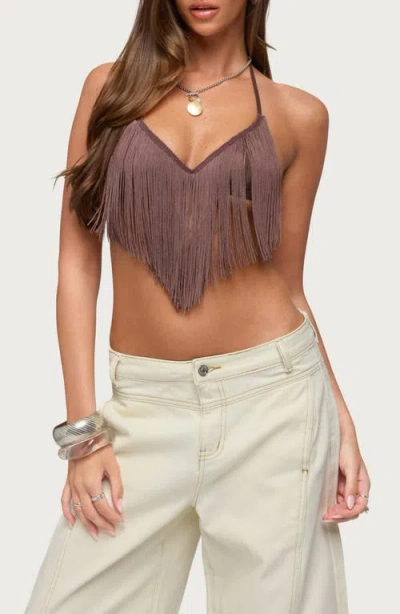 Edikted Kienna Fringe Bra Top In Brown