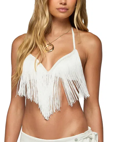 Edikted Kienna Fringed Bra Top In White