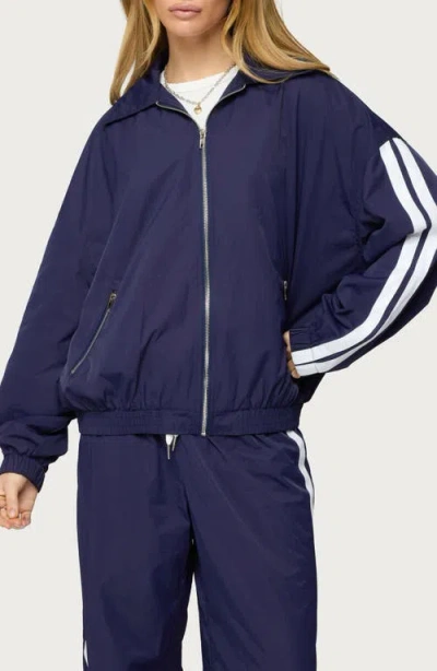 Edikted Kieran Stripe Nylon Track Jacket In Blue