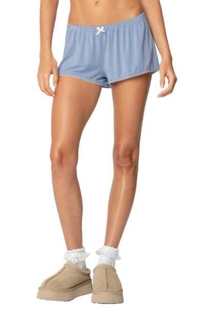 Edikted Kimia Bow Picot Trim Shorts In Blue