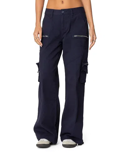 Edikted Kimmie Wide Leg Cargo Pants In Navy