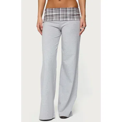 Edikted Kimmy Plaid Foldover Pants In Gray