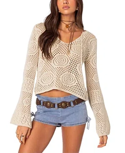 Edikted Kinley Crochet Top In Beige