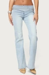 Edikted Kinza Belted Low Rise Flare Jeans In Blue